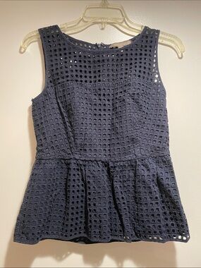 Banana Republic Sleeveless Navy Eyelet Peplum Top